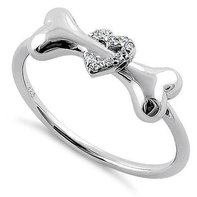 Dog Bone & CZ Heart Ring Sterling Silver jewelry for women | VANDA Jewelry.