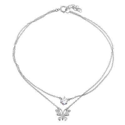 Double Chain CZ Butterfly Anklet Sterling Silver jewelry for women | VANDA Jewelry.