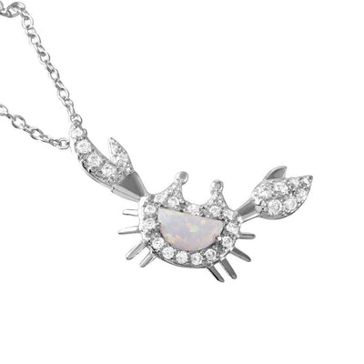 Crab CZ & Opal Pendant Necklace sterling silver jewelry vanda jewelry.