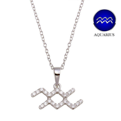 Aquarius Zodiac Sign CZ Necklace Sterling Silver jewelry for women | VANDA Jewelry.