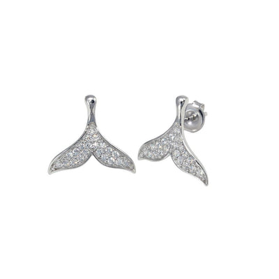 Whale Tail CZ Stud Earrings Sterling Silver jewelry for women | VANDA Jewelry.