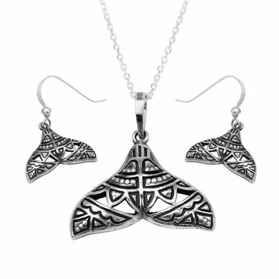 Whale Tail Necklace & Earrings Set Sterling Silver jewelry for women | VANDA Jewelry.