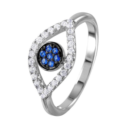 Blue Evil Eye CZ Ring Sterling Silver jewelry for women | VANDA Jewelry.