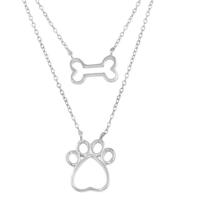 Dog Bone & Paw Double Chain Necklace Sterling Silver jewelry for women | VANDA Jewelry.