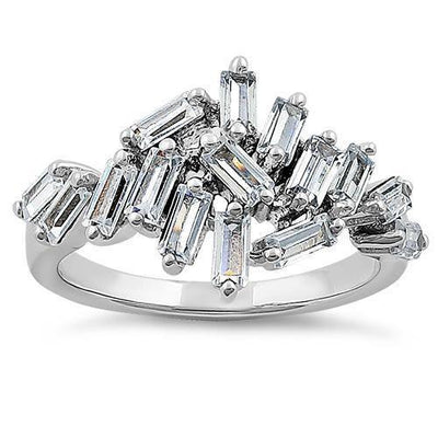 Cluster Baguette Bridal CZ Ring Sterling Silver jewelry for women | VANDA Jewelry.