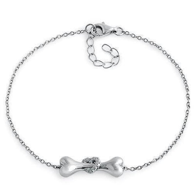 Dog Bone & CZ Heart Bracelet Sterling Silver jewelry for women | VANDA Jewelry.