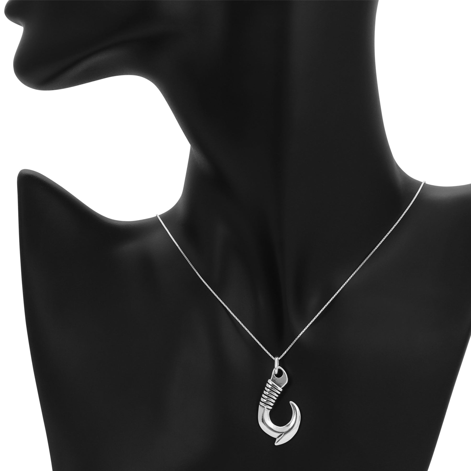 Sterling Silver Whale Tail Hawaiian Fish Hook Pendant Necklace, 18