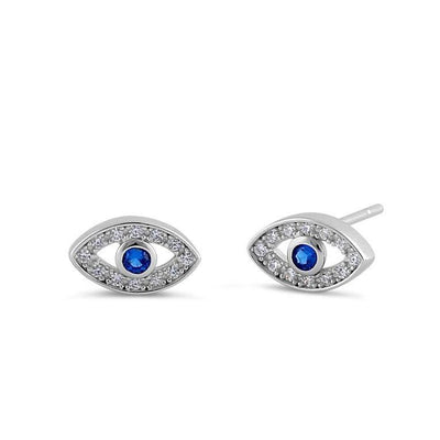 Blue Evil Eye CZ Earrings sterling silver jewelry vanda jewelry.