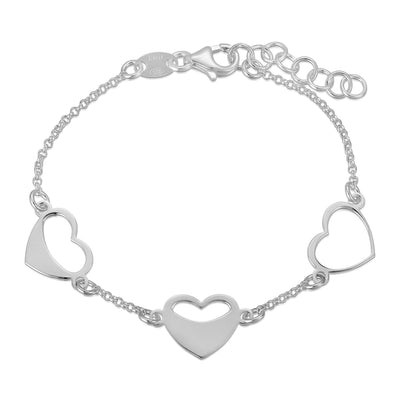 Trio Heart Charm Bracelet Sterling Silver jewelry for women | VANDA Jewelry.