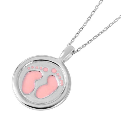 Pink Enameled Baby Girl Footprint Necklace Sterling Silver jewelry for women | VANDA Jewelry.