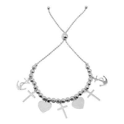 Heart, Cross & Anchor Charm Bracelet Sterling Silver jewelry for women | VANDA Jewelry.