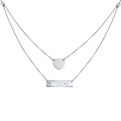 "Mom" & Heart Double Chain Necklace Sterling Silver jewelry for women | VANDA Jewelry.