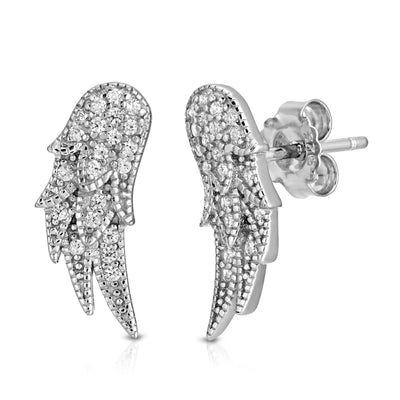 Angel Wing CZ Earrings Sterling Silver jewelry for women | VANDA Jewelry.