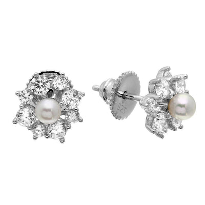 Pearl & CZ Flower Earrings sterling silver jewelry vanda jewelry.