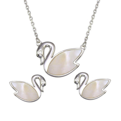 Swan CZ Necklace & Earrings Set Sterling Silver jewelry for women | VANDA Jewelry.