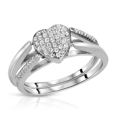 Reversible CZ  Heart Bridal Ring Sterling Silver jewelry for women | VANDA Jewelry.