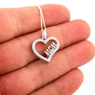 MOM Heart CZ Necklace - VANDA Jewelry