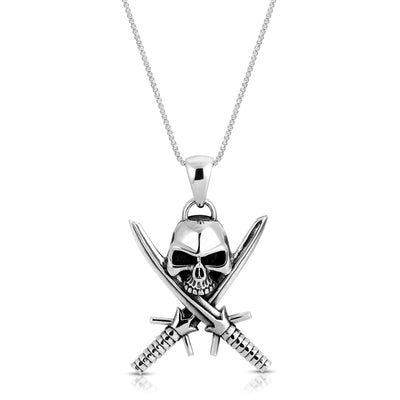 Skull with Cross Swords Pendant Necklace - VANDA Jewelry