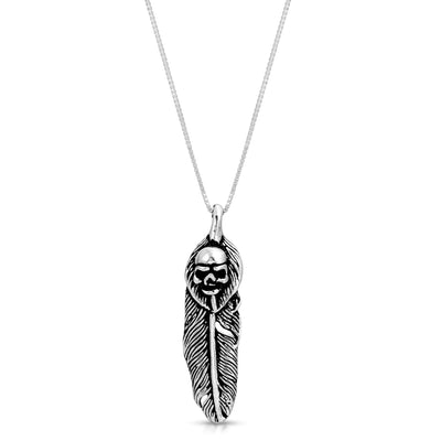 Skull Feather Necklace Sterling Silver jewelry for women | VANDA Jewelry.