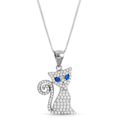 Kitty Cat CZ Necklace Sterling Silver jewelry for women | VANDA Jewelry.