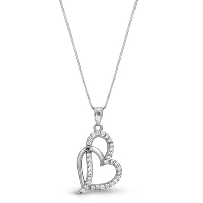 Double Heart CZ Necklace Sterling Silver jewelry for women | VANDA Jewelry.