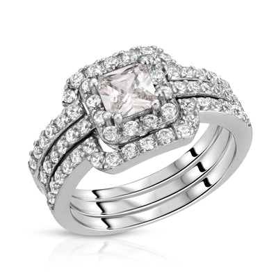 Trio Set Bridal CZ Ring Sterling Silver jewelry for women | VANDA Jewelry.