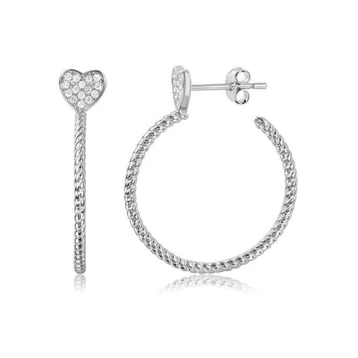 CZ Heart & Half Hoop Earrings sterling silver jewelry vanda jewelry.