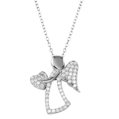 Angel with Heart CZ Necklace Sterling Silver jewelry for women | VANDA Jewelry.
