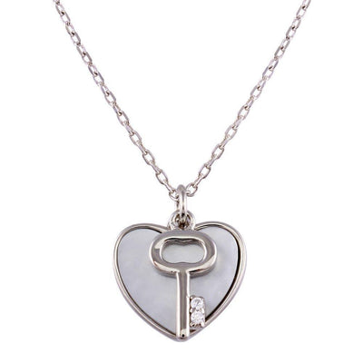Heart & CZ Key Necklace Sterling Silver jewelry for women | VANDA Jewelry.