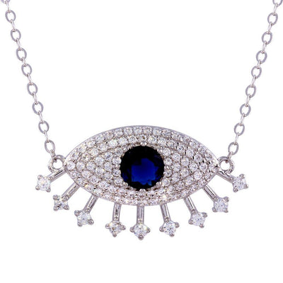 Blue Evil Eye CZ Necklace Sterling Silver jewelry for women | VANDA Jewelry.