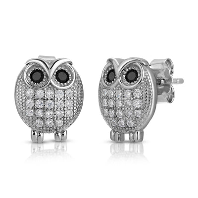 Owl Design CZ Earrings Sterling Silver jewelry for women | VANDA Jewelry.