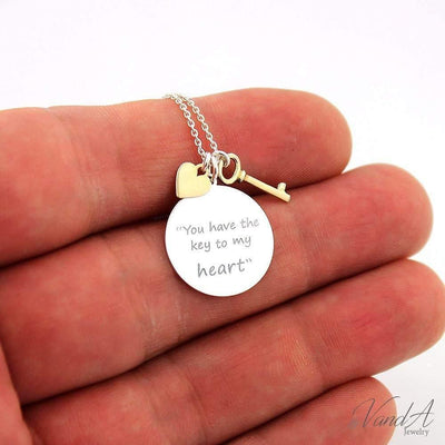 Heart & Key Charm Necklace Sterling Silver jewelry for women | VANDA Jewelry.