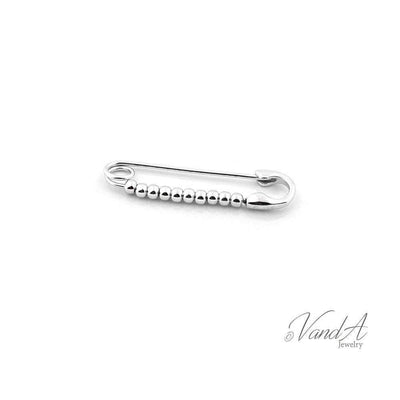 Beaded Plain Pin Brooch Sterling Silver jewelry for women | VANDA Jewelry.