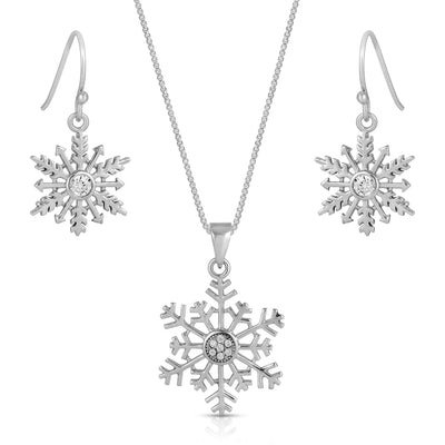 Snowflake Necklace & Earrings Set Sterling Silver jewelry for women | VANDA Jewelry.