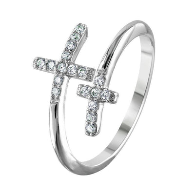 Double Cross CZ Ring Sterling Silver jewelry for women | VANDA Jewelry.