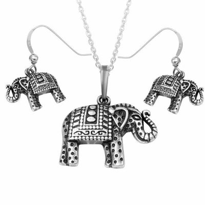 Elephant Necklace & Earrings Set Sterling Silver jewelry for women | VANDA Jewelry.