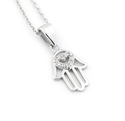 Hamsa Hand & CZ Heart Necklace Sterling Silver jewelry for women | VANDA Jewelry.