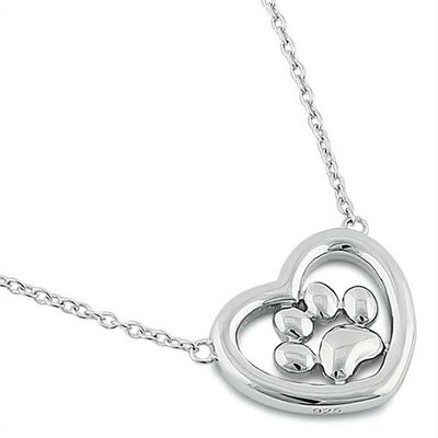 Heart & Paw Print Necklace Sterling Silver jewelry for women | VANDA Jewelry.