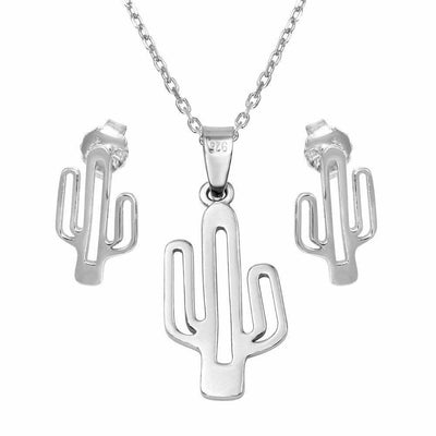Cactus Shape Necklace & Earrings Set Sterling Silver jewelry for women | VANDA Jewelry.