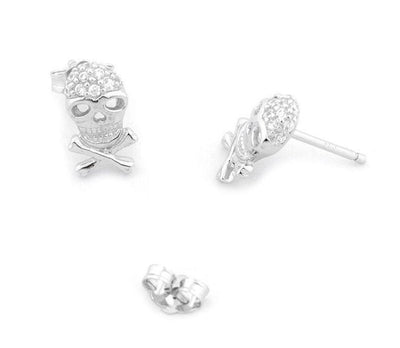 Skull Head & Bone CZ Earrings sterling silver jewelry vanda jewelry.