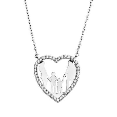 Family CZ Heart Necklace Sterling Silver jewelry for women | VANDA Jewelry.