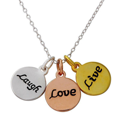 Laugh Love Live Trio Disc Necklace Sterling Silver jewelry for women | VANDA Jewelry.