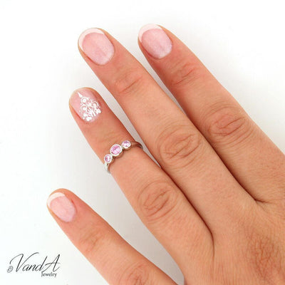 Pink Bezel Set Knuckle Ring sterling silver jewelry vanda jewelry.