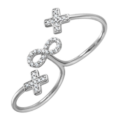 Cross & Infinity Two Finger CZ Ring Sterling Silver jewelry for women | VANDA Jewelry.