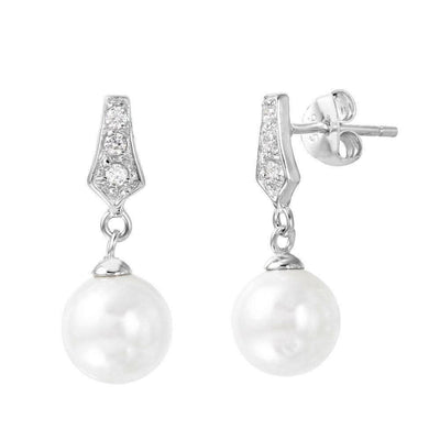 Bridal CZ & Pearl Earrings sterling silver jewelry vanda jewelry.