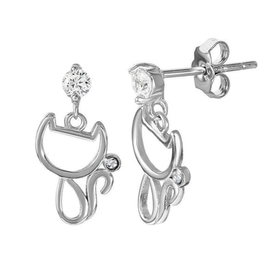 Dangling Cat CZ Earrings sterling silver jewelry vanda jewelry.
