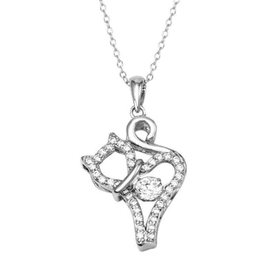 Cat with Dangling CZ Necklace - VANDA Jewelry