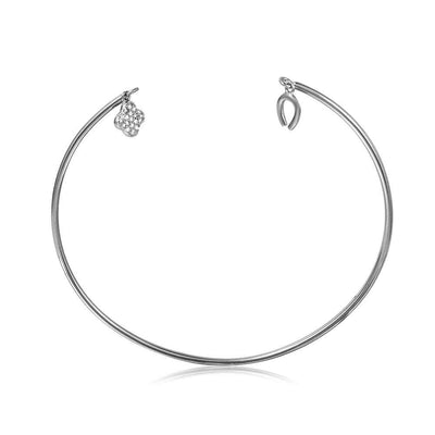 Clover & Horse Shoe CZ Bangle Bracelet Sterling Silver jewelry for women | VANDA Jewelry.