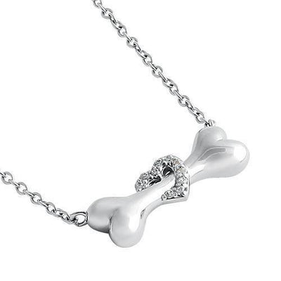 Dog Bone Heart CZ Necklace Sterling Silver jewelry for women | VANDA Jewelry.