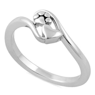 Paw Print & Heart Ring Sterling Silver jewelry for women | VANDA Jewelry.